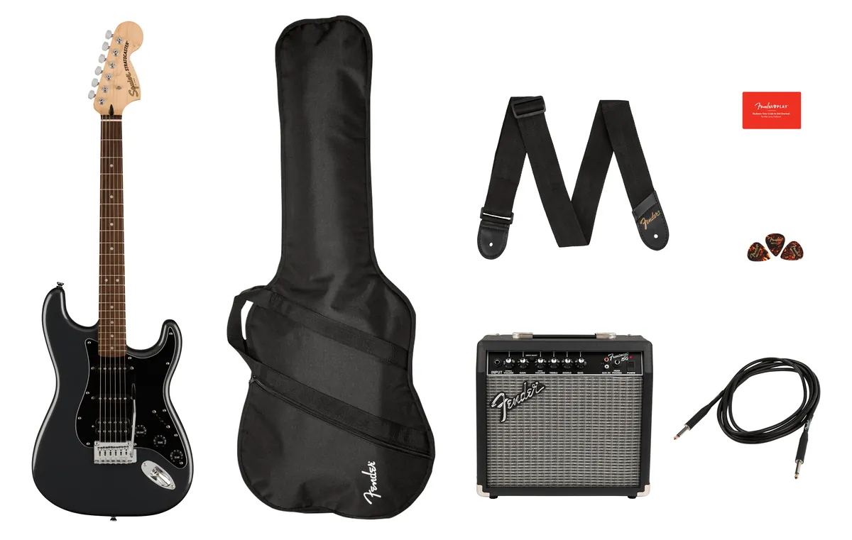 Squier Affinity Series Stratocaster HSS Pack, Laurel Fingerboard, Charcoal Frost Metallic – photo 2