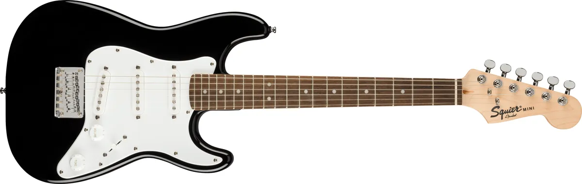 Squier Mini Stratocaster, Laurel Fingerboard, White Pickguard, Black