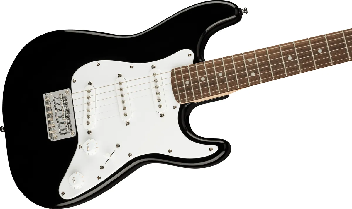 Squier Mini Stratocaster, Laurel Fingerboard, White Pickguard, Black – photo 3
