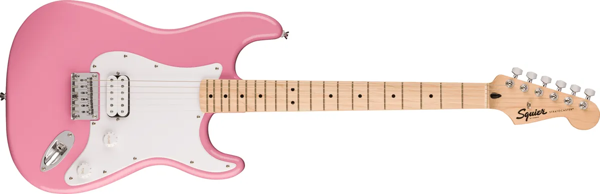 Squier Sonic Stratocaster HT H, Maple Fingerboard, White Pickguard, Flash Pink